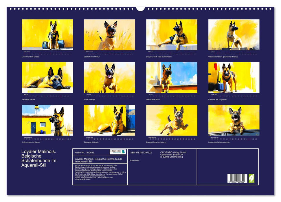 Loyaler Malinois. Belgische Schäferhunde im Aquarell-Stil (CALVENDO Wandkalender 2026)