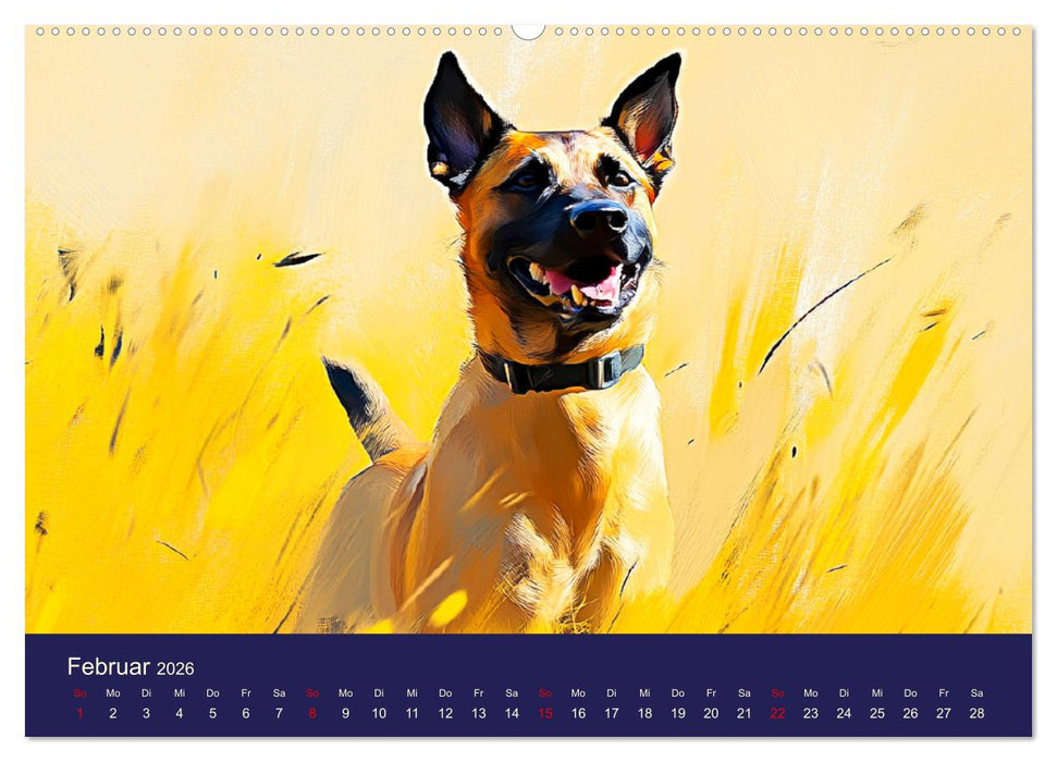 Loyaler Malinois. Belgische Schäferhunde im Aquarell-Stil (CALVENDO Wandkalender 2026)