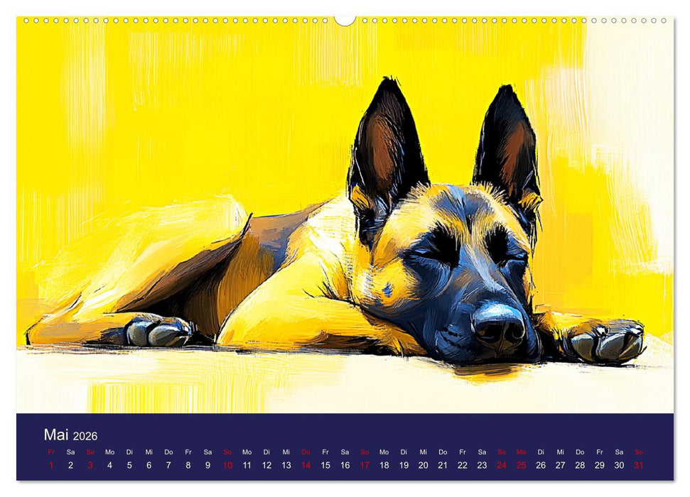 Loyaler Malinois. Belgische Schäferhunde im Aquarell-Stil (CALVENDO Wandkalender 2026)