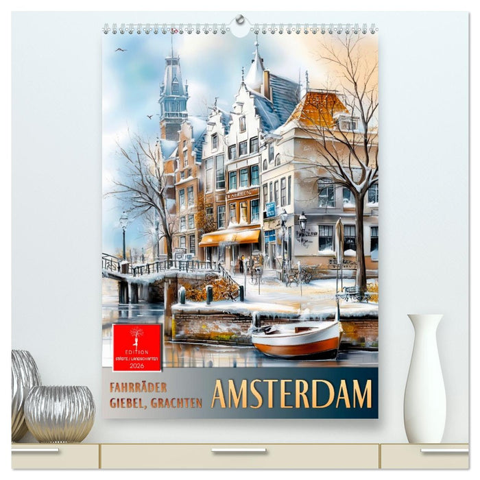 Amsterdam - Fahrräder, Giebel, Grachten (CALVENDO Premium Wandkalender 2026)