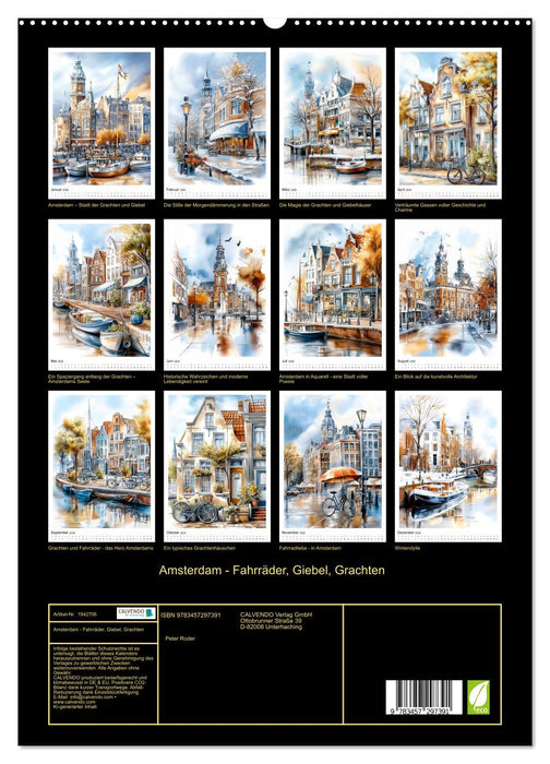 Amsterdam - Fahrräder, Giebel, Grachten (CALVENDO Premium Wandkalender 2026)