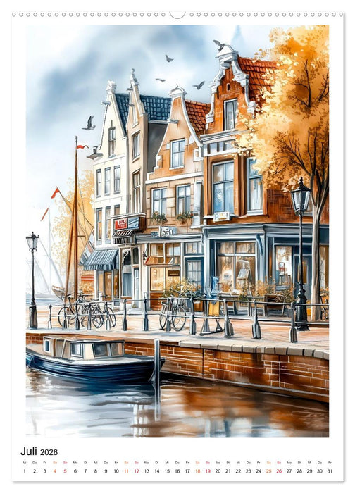 Amsterdam - Fahrräder, Giebel, Grachten (CALVENDO Premium Wandkalender 2026)