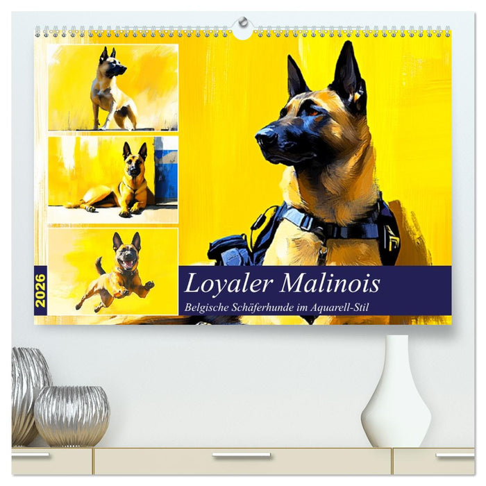 Loyaler Malinois. Belgische Schäferhunde im Aquarell-Stil (CALVENDO Premium Wandkalender 2026)