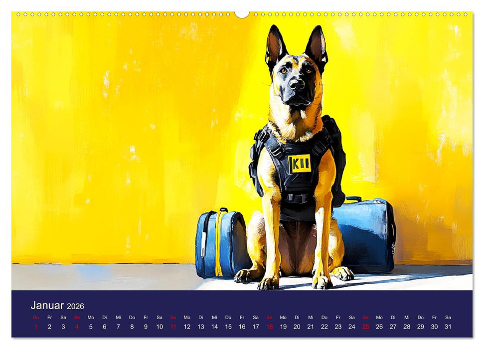 Loyaler Malinois. Belgische Schäferhunde im Aquarell-Stil (CALVENDO Premium Wandkalender 2026)