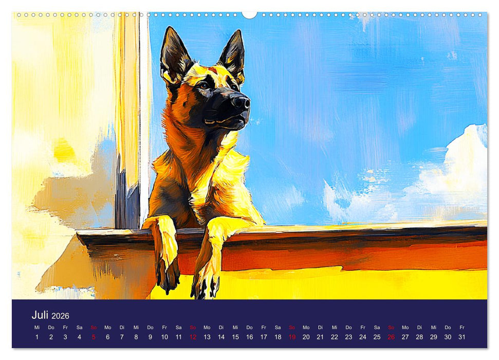 Loyaler Malinois. Belgische Schäferhunde im Aquarell-Stil (CALVENDO Premium Wandkalender 2026)