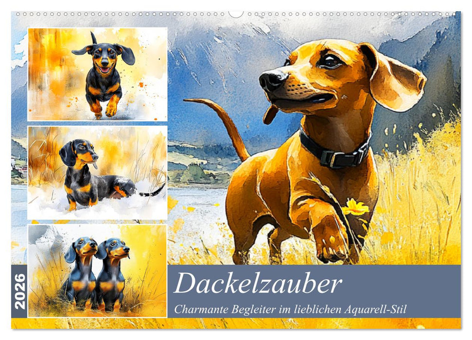 Dackelzauber. Charmante Begleiter im lieblichen Aquarell-Stil (CALVENDO Wandkalender 2026)