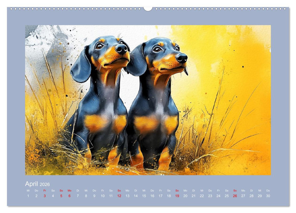 Dackelzauber. Charmante Begleiter im lieblichen Aquarell-Stil (CALVENDO Wandkalender 2026)