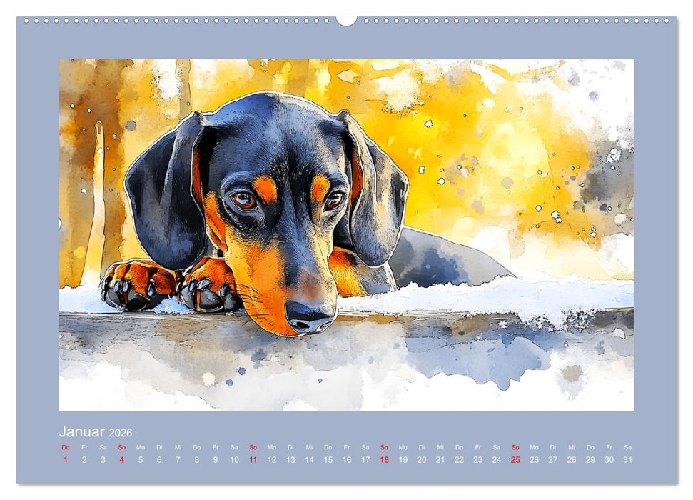 Dackelzauber. Charmante Begleiter im lieblichen Aquarell-Stil (CALVENDO Premium Wandkalender 2026)