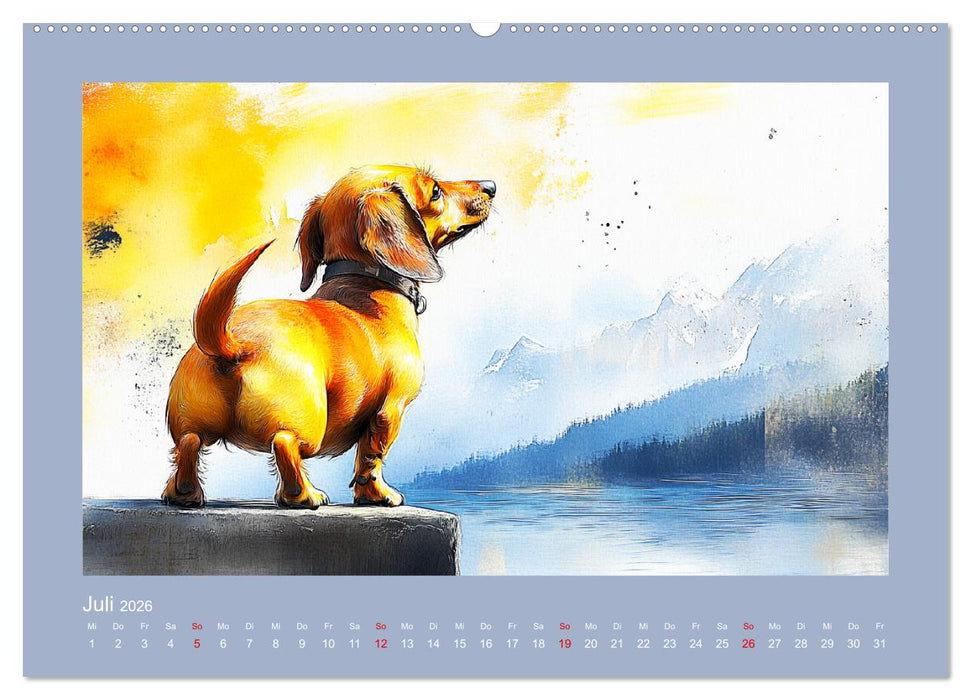 Dackelzauber. Charmante Begleiter im lieblichen Aquarell-Stil (CALVENDO Premium Wandkalender 2026)