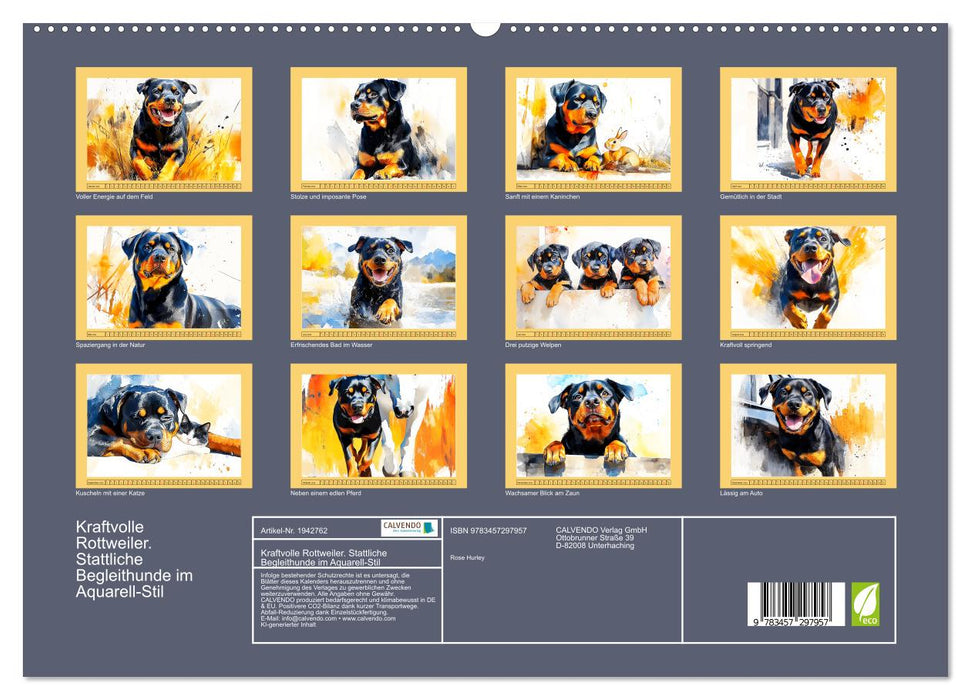 Kraftvolle Rottweiler. Stattliche Begleithunde im Aquarell-Stil (CALVENDO Premium Wandkalender 2026)