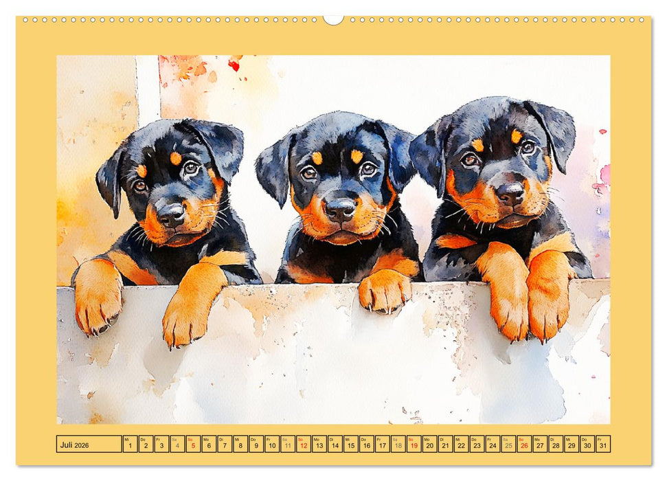Kraftvolle Rottweiler. Stattliche Begleithunde im Aquarell-Stil (CALVENDO Premium Wandkalender 2026)