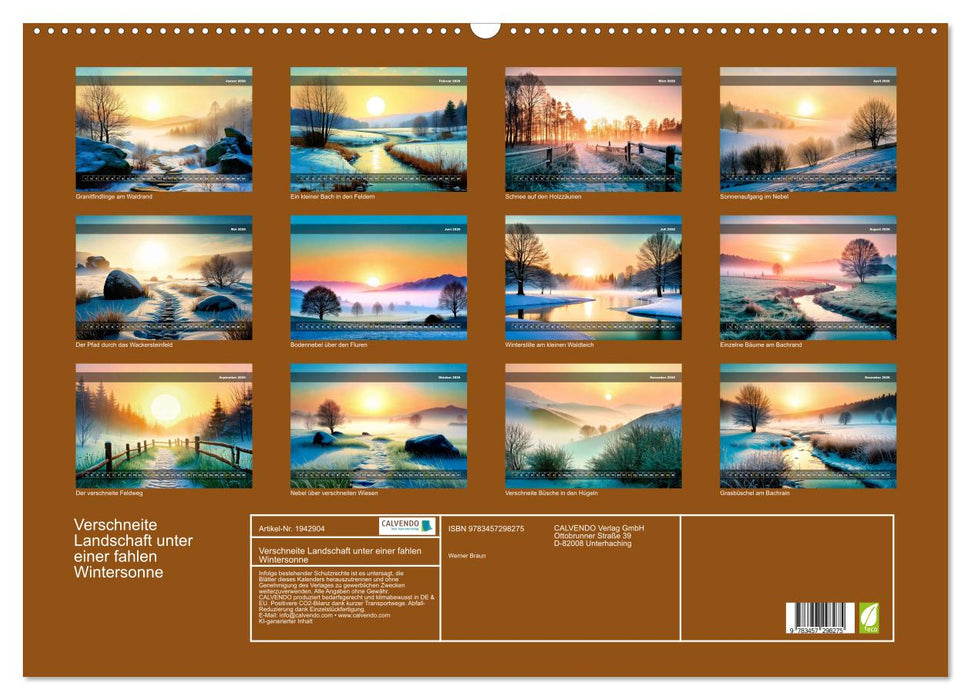 Verschneite Landschaft unter einer fahlen Wintersonne (CALVENDO Wandkalender 2026)