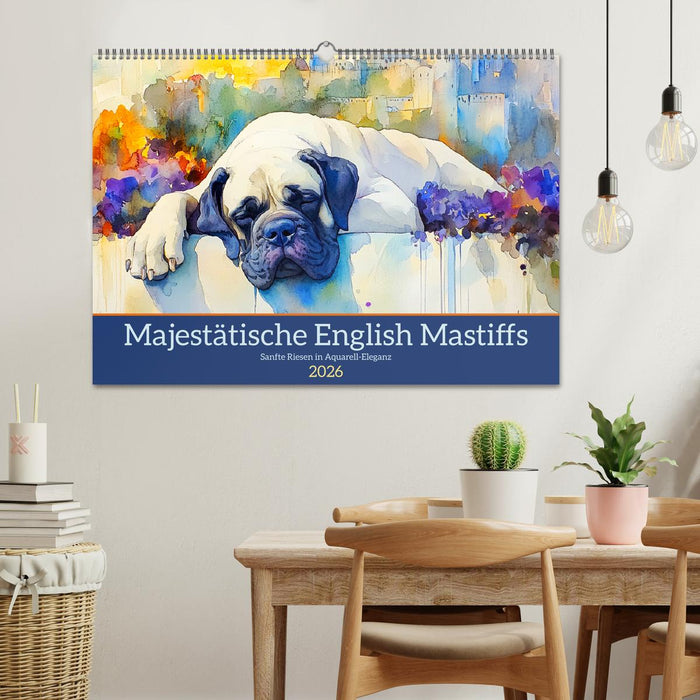 Majestätische English Mastiffs. Sanfte Riesen in Aquarell-Eleganz (CALVENDO Wandkalender 2026)