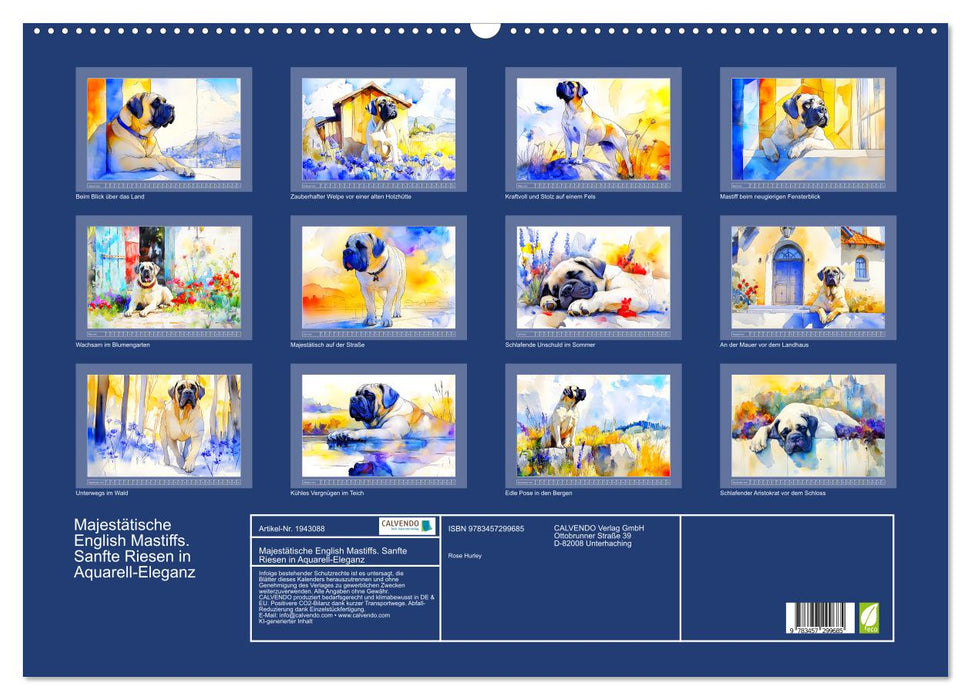 Majestätische English Mastiffs. Sanfte Riesen in Aquarell-Eleganz (CALVENDO Wandkalender 2026)