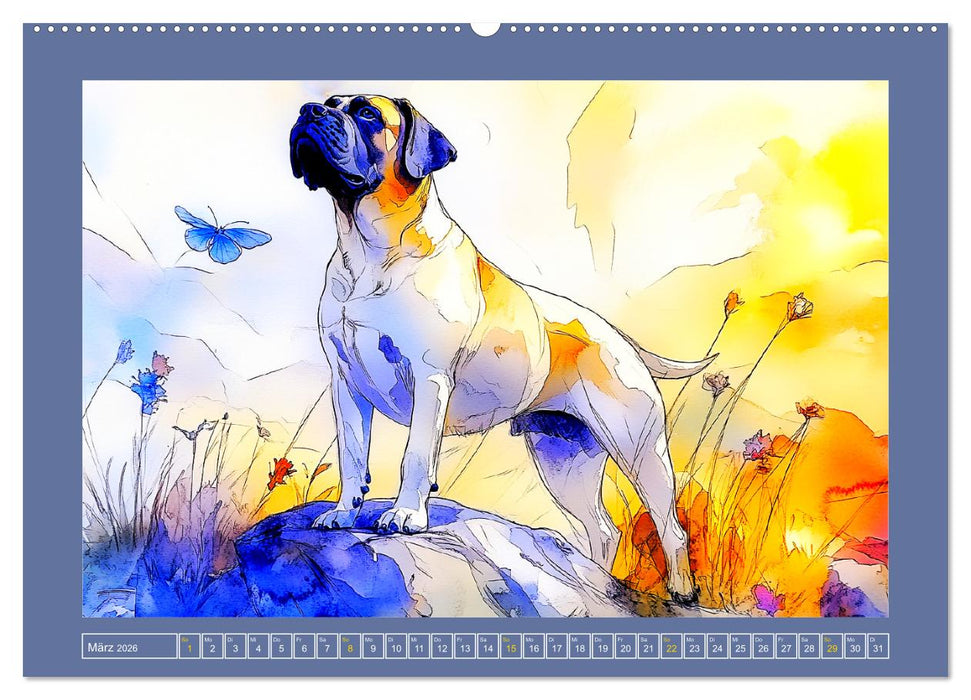 Majestätische English Mastiffs. Sanfte Riesen in Aquarell-Eleganz (CALVENDO Wandkalender 2026)