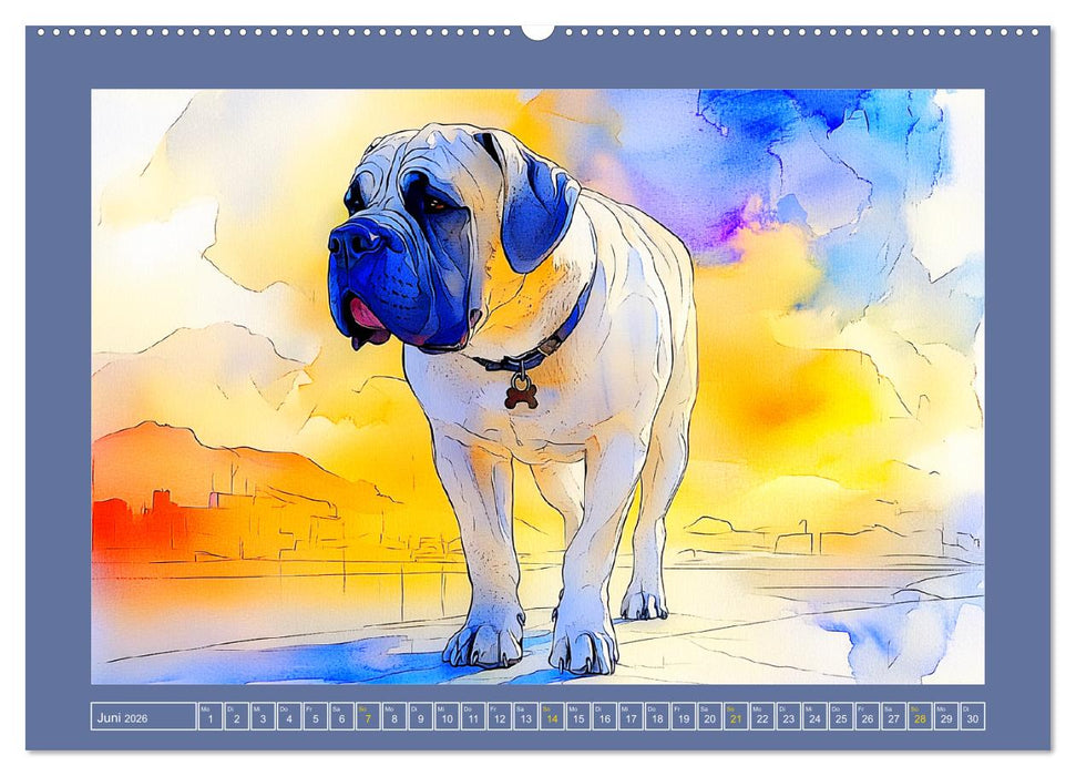 Majestätische English Mastiffs. Sanfte Riesen in Aquarell-Eleganz (CALVENDO Wandkalender 2026)