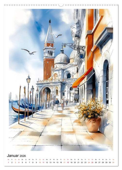 Venedig - Brücken, Kanäle, Gondeln (CALVENDO Premium Wandkalender 2026)