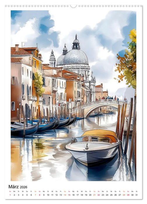 Venedig - Brücken, Kanäle, Gondeln (CALVENDO Premium Wandkalender 2026)