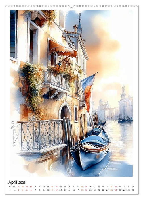 Venedig - Brücken, Kanäle, Gondeln (CALVENDO Premium Wandkalender 2026)