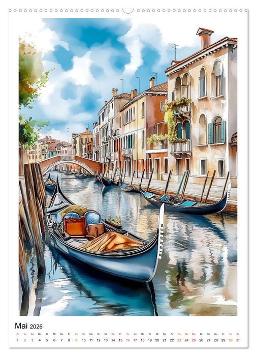 Venedig - Brücken, Kanäle, Gondeln (CALVENDO Premium Wandkalender 2026)