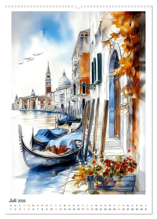 Venedig - Brücken, Kanäle, Gondeln (CALVENDO Premium Wandkalender 2026)