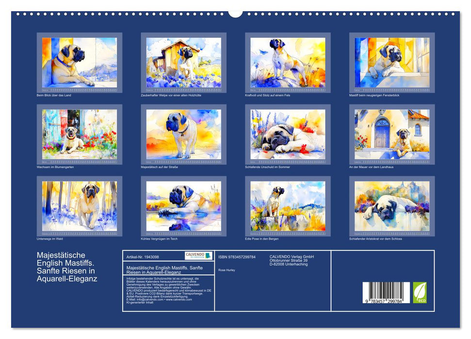 Majestätische English Mastiffs. Sanfte Riesen in Aquarell-Eleganz (CALVENDO Premium Wandkalender 2026)