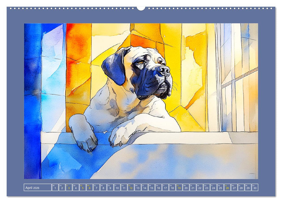 Majestätische English Mastiffs. Sanfte Riesen in Aquarell-Eleganz (CALVENDO Premium Wandkalender 2026)