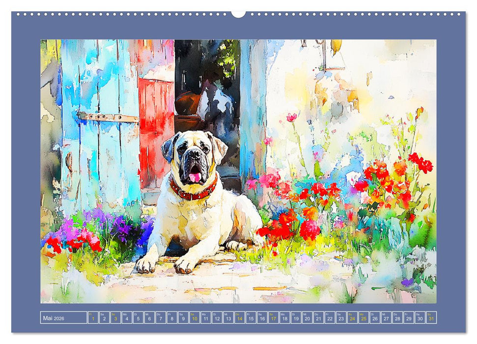 Majestätische English Mastiffs. Sanfte Riesen in Aquarell-Eleganz (CALVENDO Premium Wandkalender 2026)