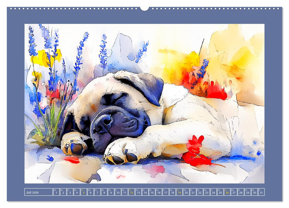 Majestätische English Mastiffs. Sanfte Riesen in Aquarell-Eleganz (CALVENDO Premium Wandkalender 2026)