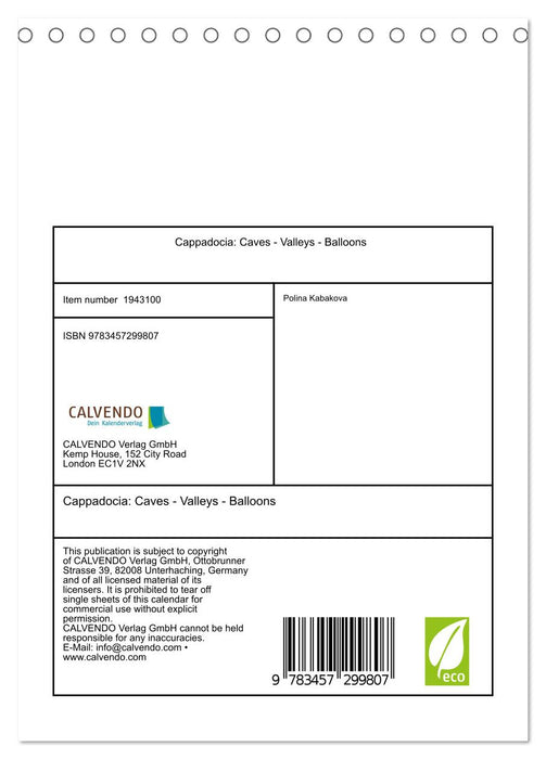 Cappadocia: Caves - Valleys - Balloons (CALVENDO Monthly Calendar 2026)