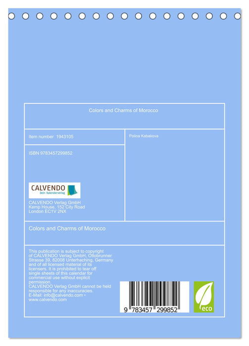 Colors and Charms of Morocco (CALVENDO Monthly Calendar 2026)