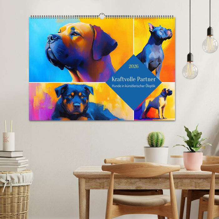 Kraftvolle Partner. Hunde in künstlerischer Öloptik (CALVENDO Wandkalender 2026)