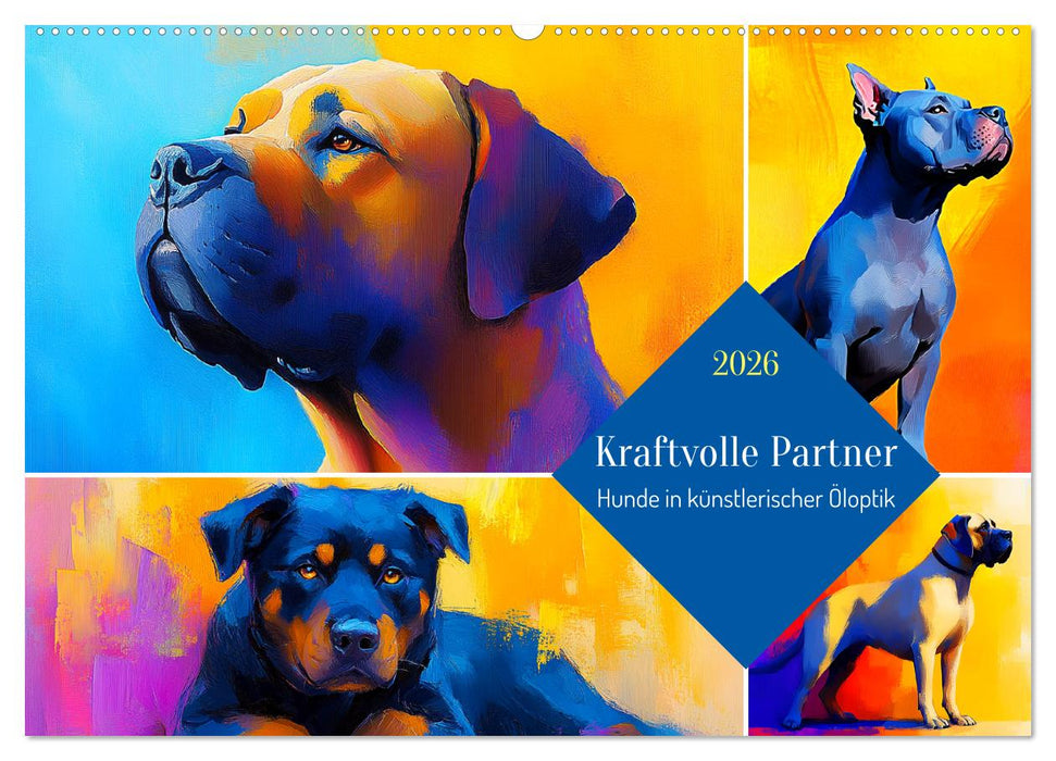 Kraftvolle Partner. Hunde in künstlerischer Öloptik (CALVENDO Wandkalender 2026)