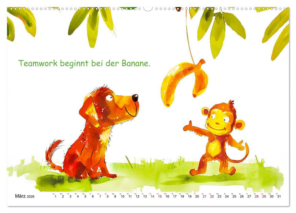 Vier Pfoten, viele Sprüche - Lustige Weisheiten mit Hund (CALVENDO Wandkalender 2026)