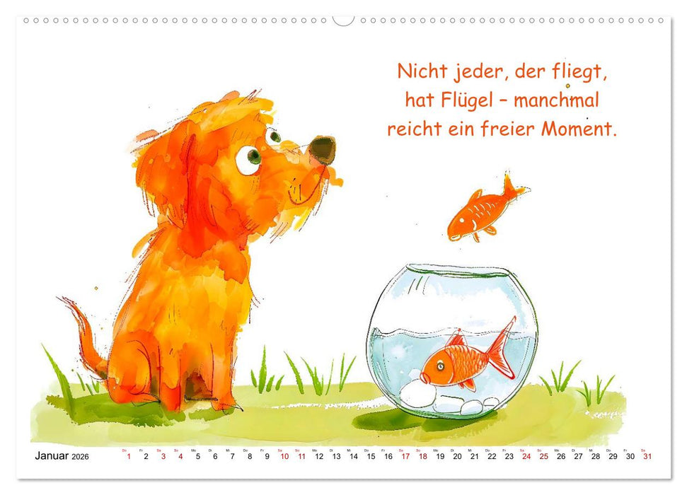 Vier Pfoten, viele Sprüche - Lustige Weisheiten mit Hund (CALVENDO Premium Wandkalender 2026)
