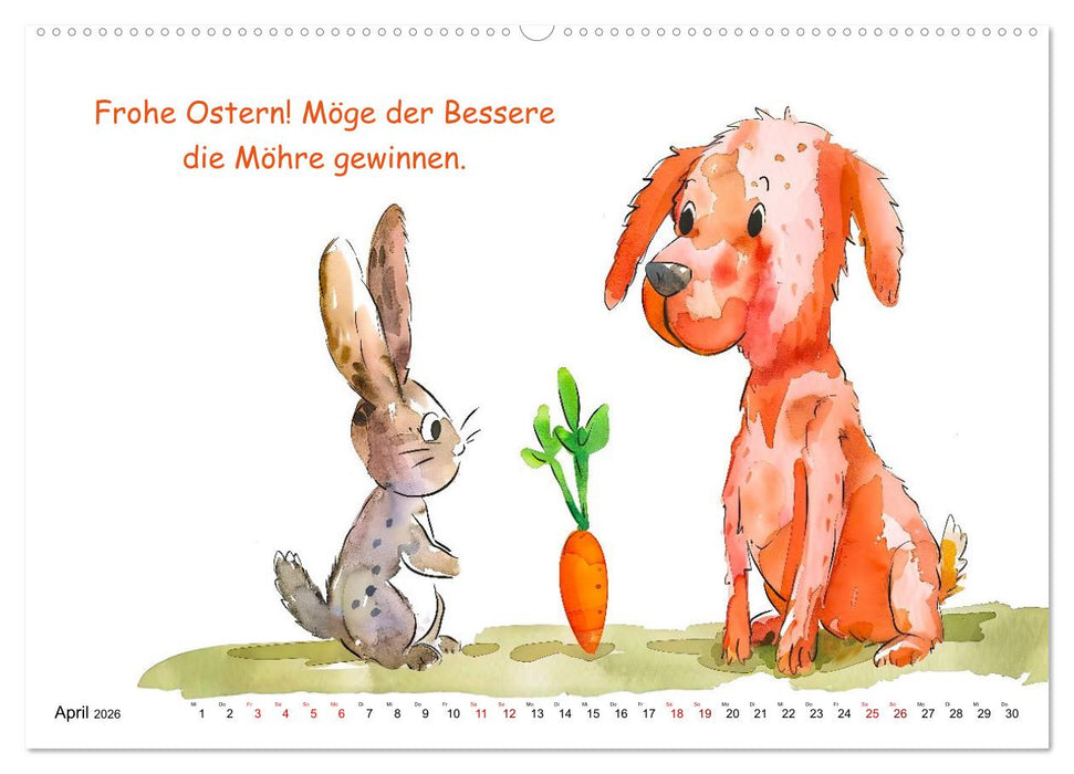 Vier Pfoten, viele Sprüche - Lustige Weisheiten mit Hund (CALVENDO Premium Wandkalender 2026)