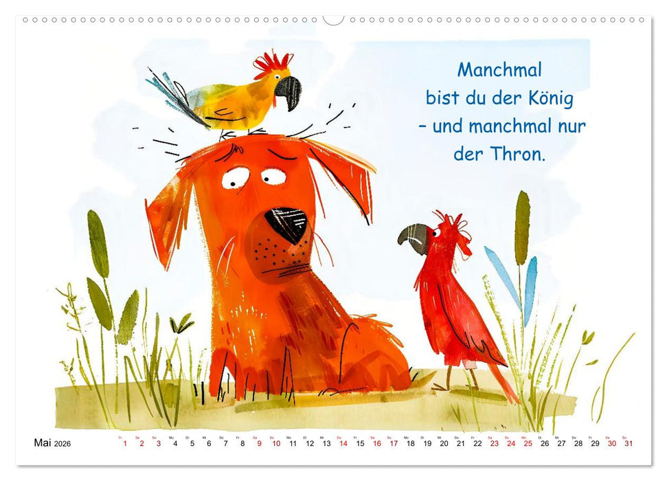 Vier Pfoten, viele Sprüche - Lustige Weisheiten mit Hund (CALVENDO Premium Wandkalender 2026)