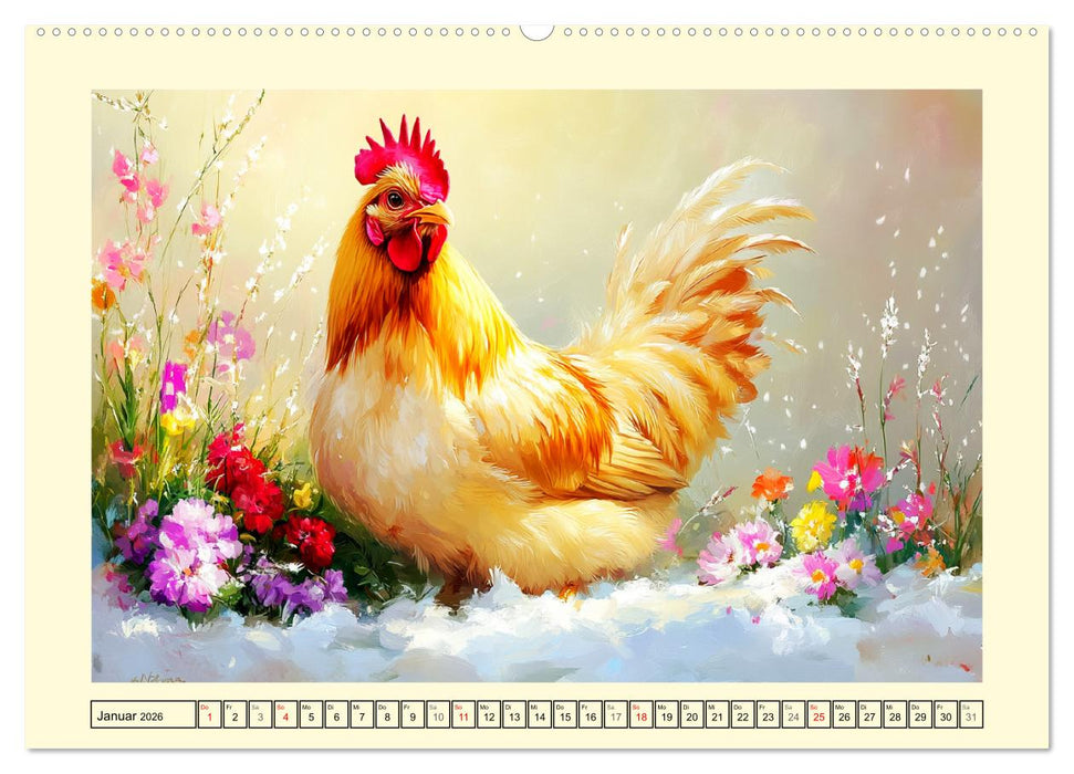 Im Glanz der Federn. Schöne Hühner in malerischer Harmonie (CALVENDO Premium Wandkalender 2026)