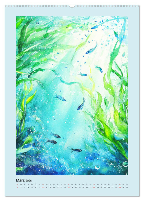 Ozeanpoesie. Die Unterwasserwelt im Aquarell-Stil (CALVENDO Premium Wandkalender 2026)