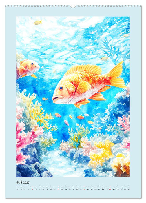 Ozeanpoesie. Die Unterwasserwelt im Aquarell-Stil (CALVENDO Premium Wandkalender 2026)