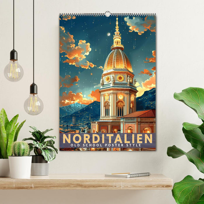 Norditalien - Old School Poster Style (CALVENDO Wandkalender 2026)