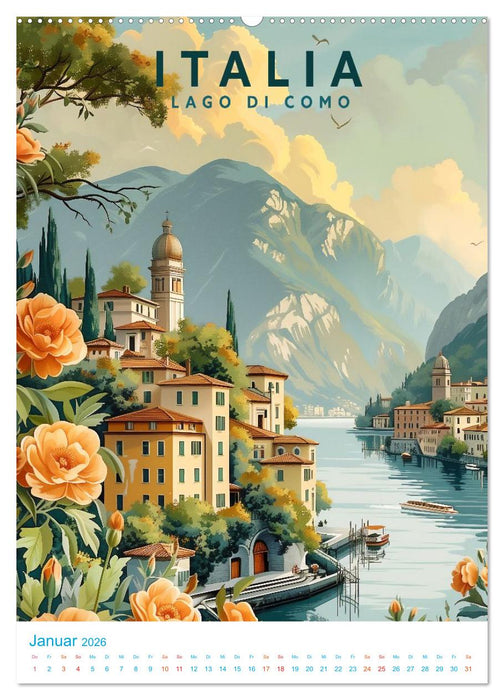 Norditalien - Old School Poster Style (CALVENDO Wandkalender 2026)