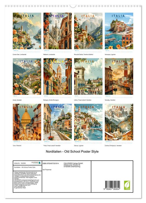Norditalien - Old School Poster Style (CALVENDO Premium Wandkalender 2026)