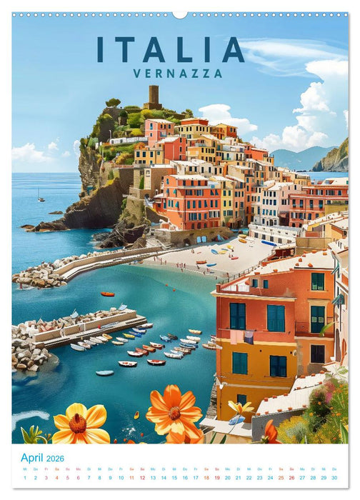 Norditalien - Old School Poster Style (CALVENDO Premium Wandkalender 2026)