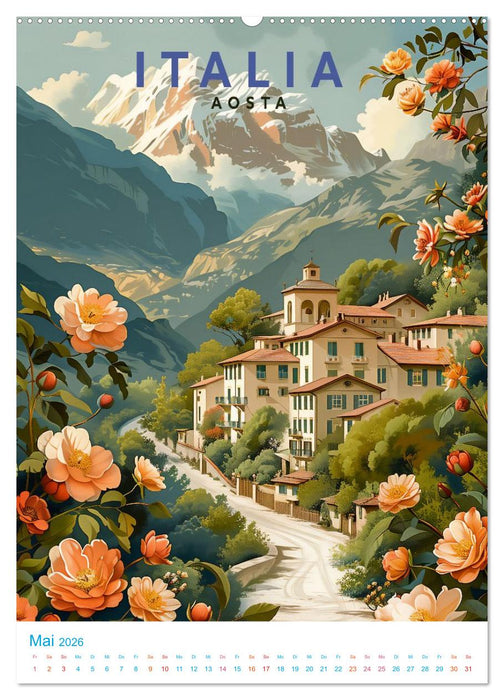 Norditalien - Old School Poster Style (CALVENDO Premium Wandkalender 2026)