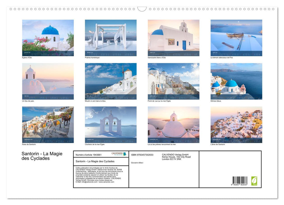 Santorin - La Magie des Cyclades (CALVENDO Calendrier mensuel 2026)