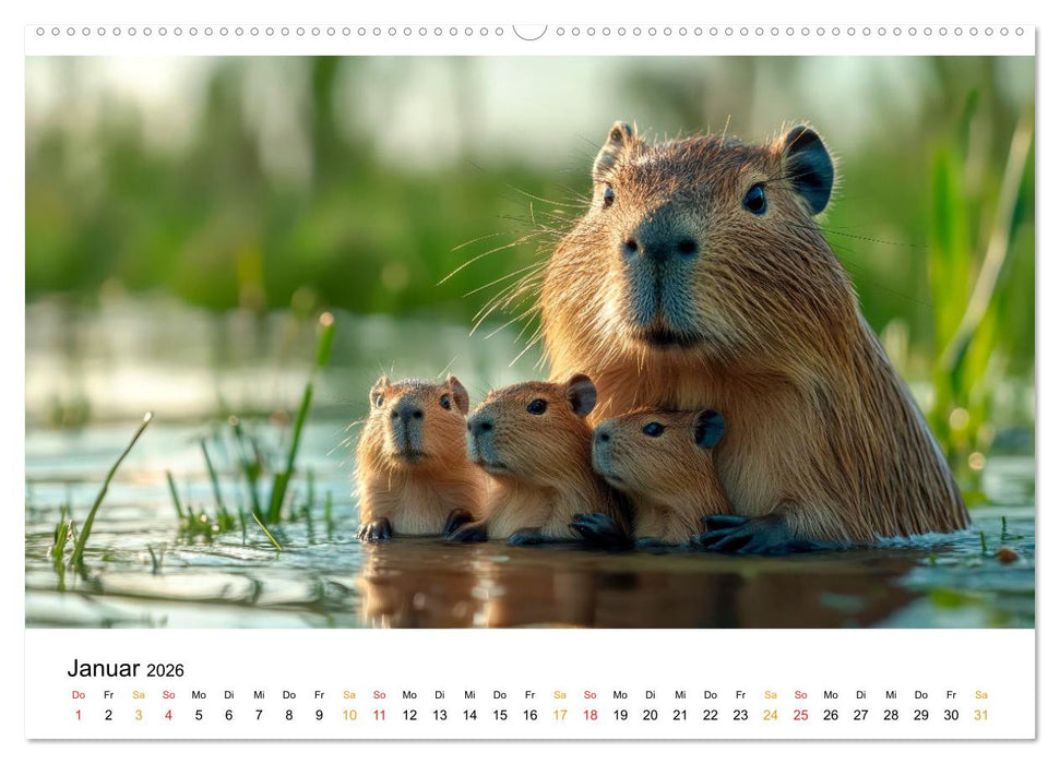 Capybara - liebenswertes großes Wasserschwein (CALVENDO Premium Wandkalender 2026)