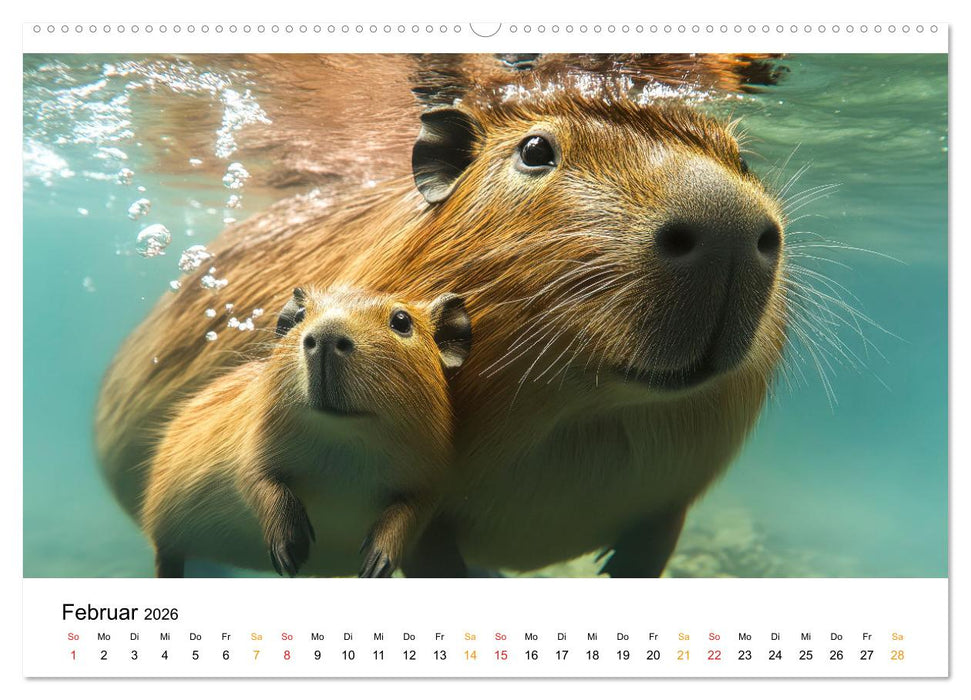 Capybara - liebenswertes großes Wasserschwein (CALVENDO Premium Wandkalender 2026)