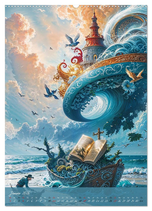 Surrealismus Meer WELT - Digitale Kunst (CALVENDO Premium Wandkalender 2026)