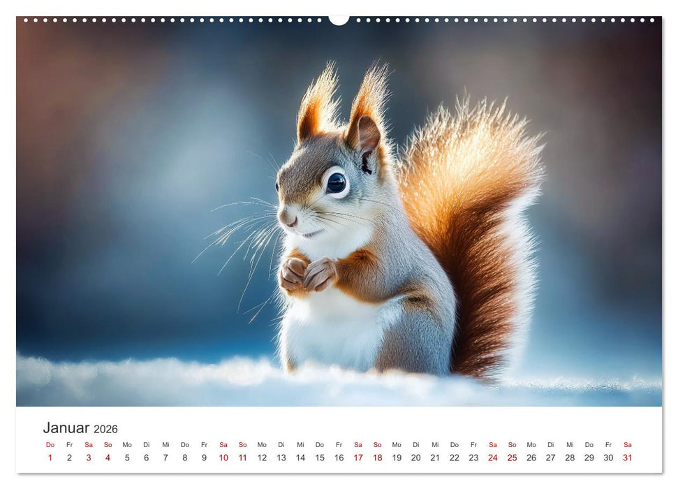 Das geheime Leben der Eichhörnchen - Ein Jahr zwischen Baumwipfeln und Nussverstecken (CALVENDO Wandkalender 2026)